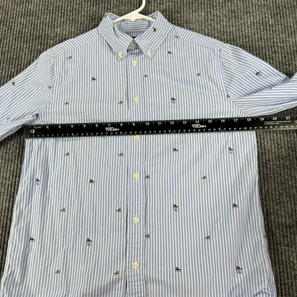 Ralph Lauren Shirt Boys Large 14-16 Blue White Striped Button Down Flag Preppy